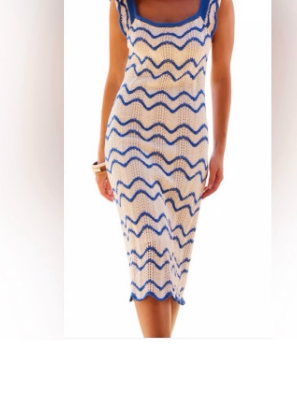 NWT Skies Are Blue White & Blue Wave Knit Midi Dress